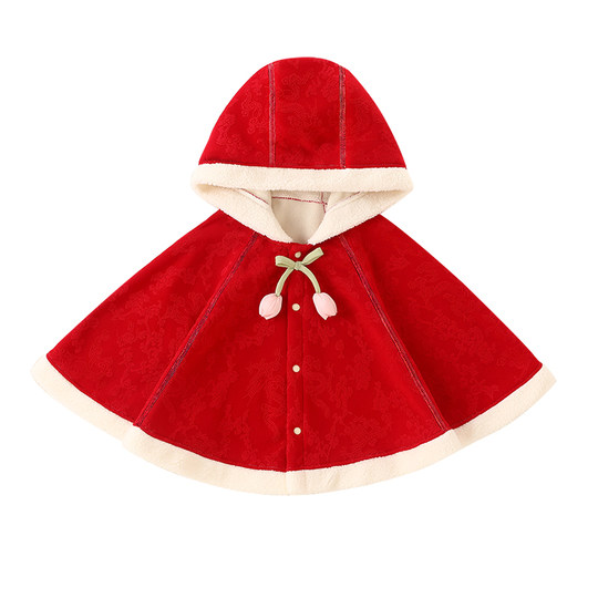 Plush baby hooded windproof cape for outdoor use