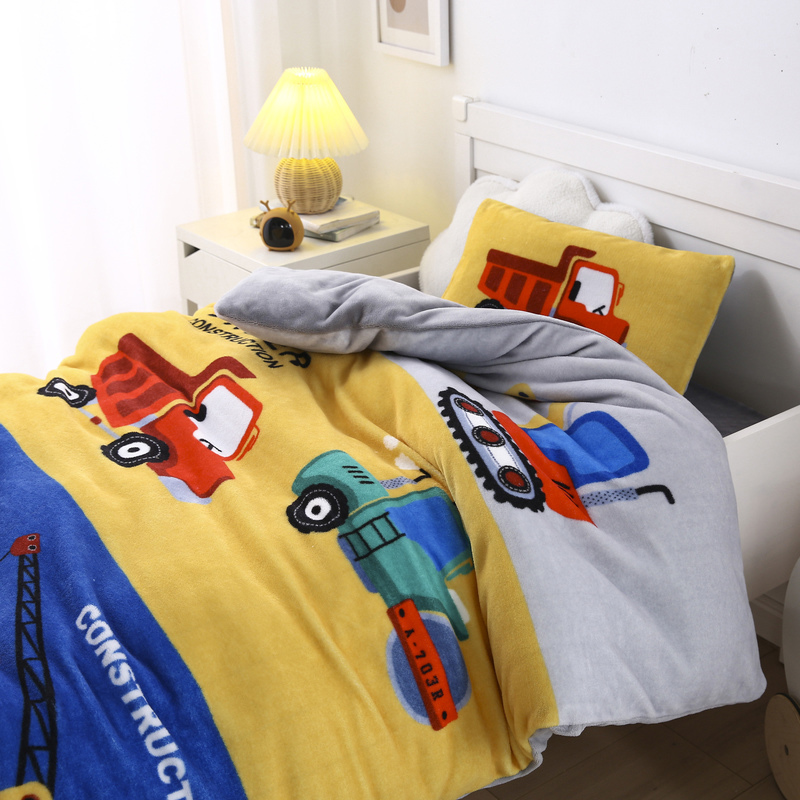 幼儿园被套120×150牛奶绒儿童被罩双面绒加厚宝宝三件法莱珊瑚绒 - 图0