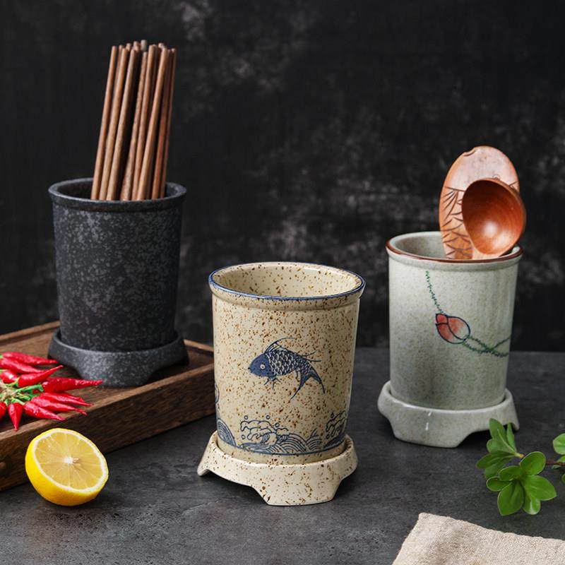 中式陶瓷筷子筒筷子篓家用大号厨房筷子勺子收纳层架筷子盒沥水筷,淘宝优惠券,粉丝福利购,淘宝优惠卷