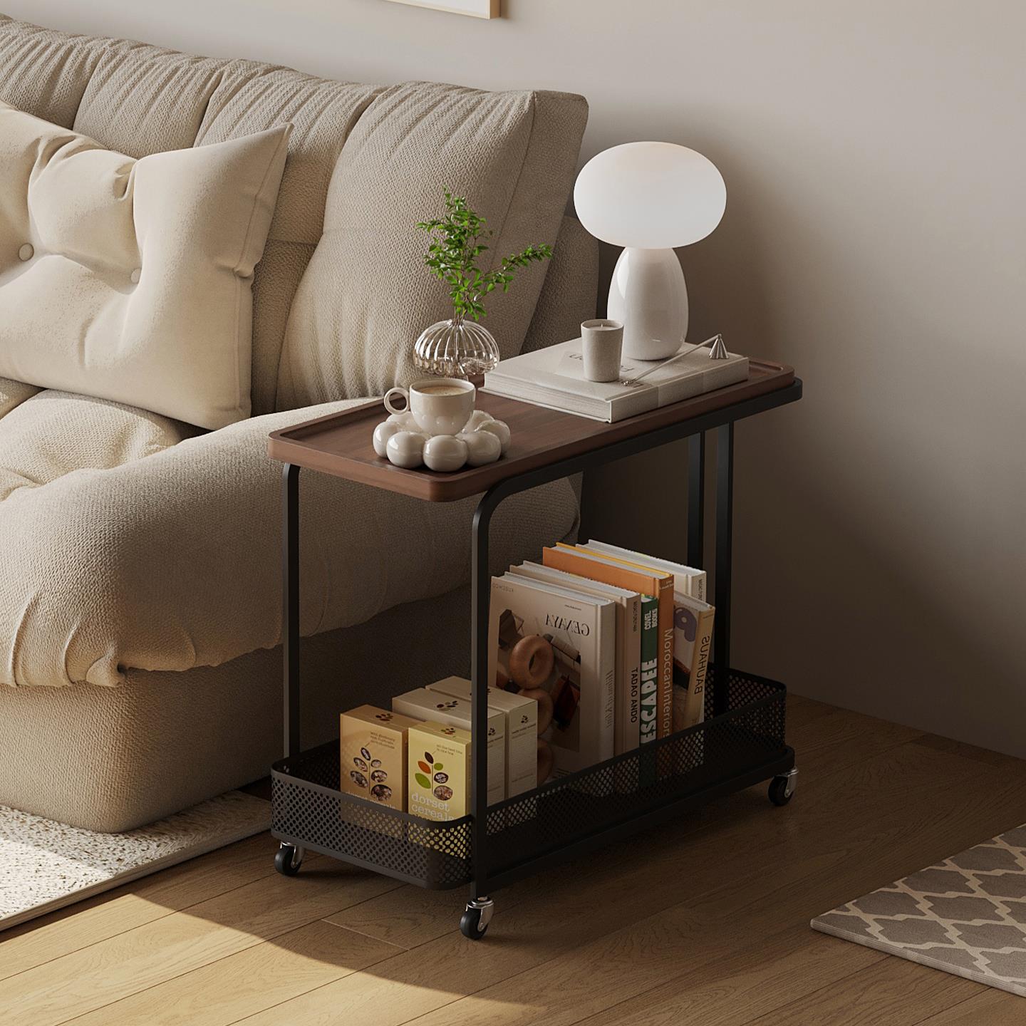 可移动客厅沙发侧边小推车铁艺边几小茶几创意轻奢高级感中古边桌 - 图1