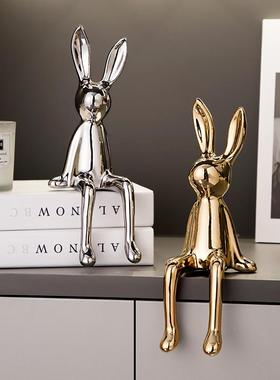 轻奢现代电镀长耳兔摆件家居客厅酒柜电视柜装饰品创意玄关乔迁