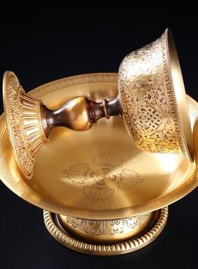 黄铜八吉祥雕花护发杯尼泊尔工艺供水供杯供酒家用供奉小号摆件纯