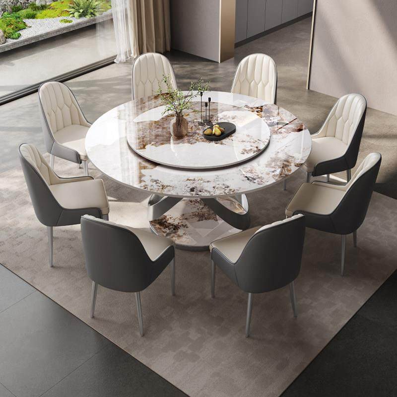 意式极简风轻奢岩板奢石餐桌椅组合家用小户型圆形吃饭桌子电磁炉,淘宝优惠券,粉丝福利购,淘宝优惠卷