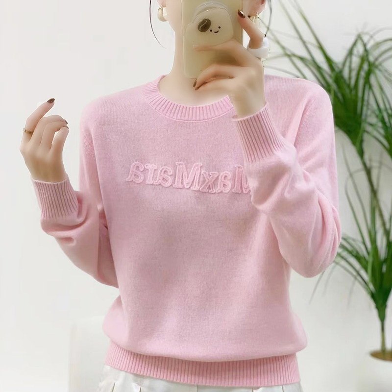 100%羊毛2026新款时尚立体字母刺绣圆领收腰针织衫薄款上衣毛衣女,淘宝优惠券,粉丝福利购,淘宝优惠卷