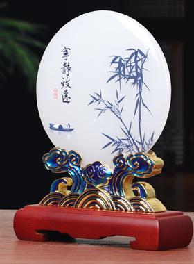 天然玉石平安扣珐琅彩摆件新中式家居客厅玄关装饰品办公室礼品