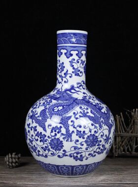 青花瓷仿古陶瓷器景德镇中式客厅插花瓷瓶装饰博古架花瓶摆件家居