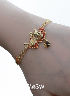 MASW麻秀金色浪漫枫叶狗狗手链新