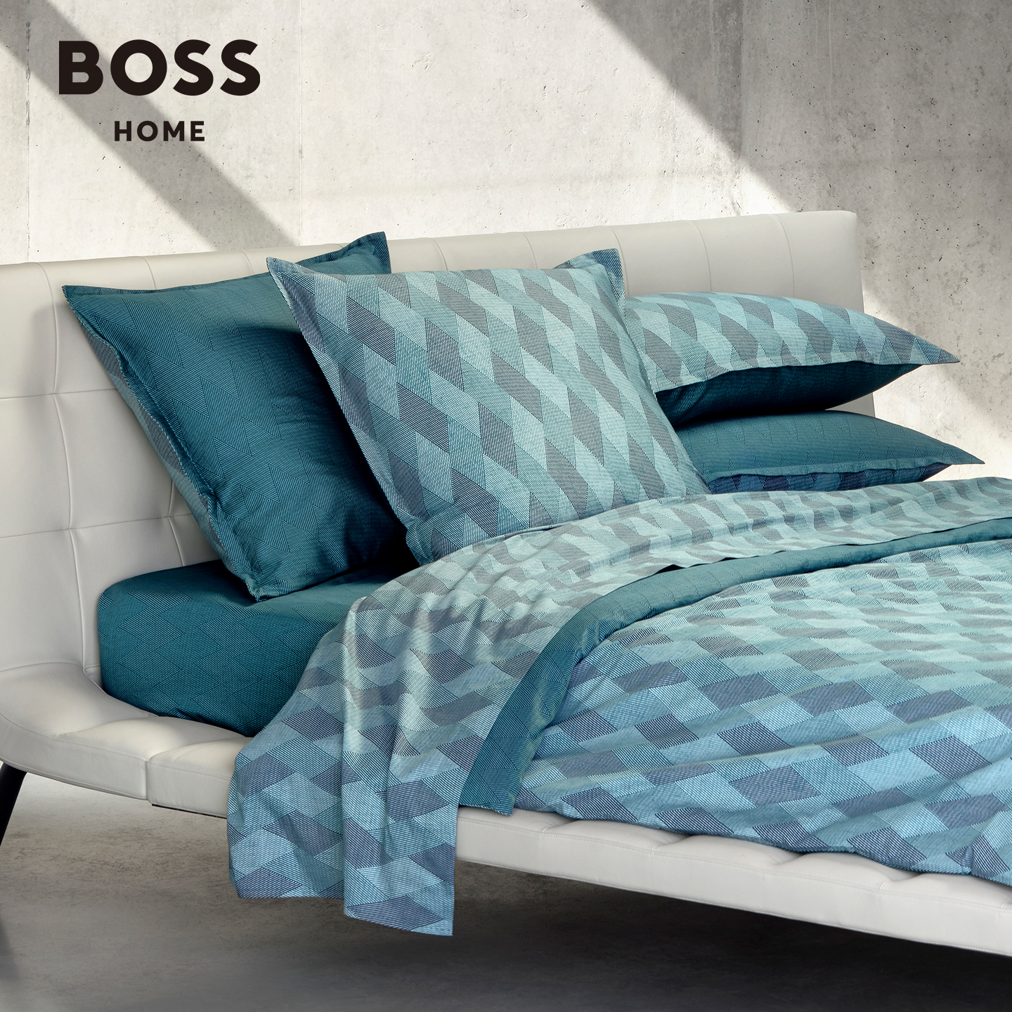 BOSS进口秋冬全棉贡缎商务简约几何纹理纯棉高端四件套EGEAN WAVE - 图1