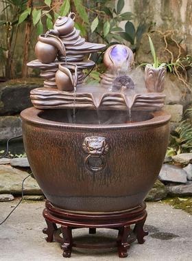 景德镇陶瓷金鱼缸阳台办公室客厅落地家用循环流水摆件庭院大鱼缸