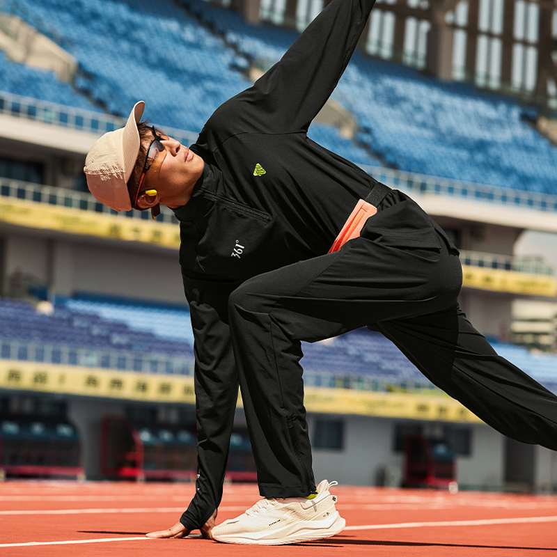 361后浪运动t恤男2025春秋新款男士立领半开襟运动上衣速干长袖T - 图1