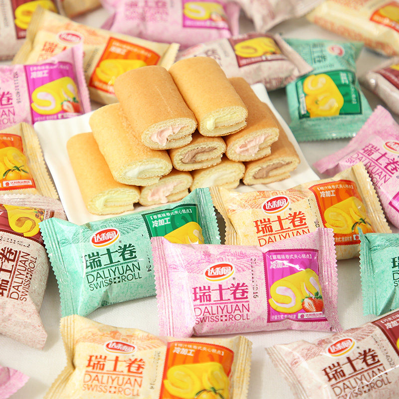 达利园面包类早餐草莓味心瑞士卷 猩小猩食品西式糕点