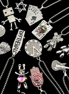 长款百搭吊坠项链简约钛钢毛衣链个性嘻哈男士链子潮痞帅牌配饰女