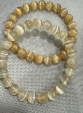 浅橘色猫眼石水晶手串橘色猫眼石圆珠女生手饰现货批发送闺蜜礼物