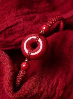 批发紫金朱砂平安扣女本命年红绳手链 情侣手串编织手绳饰品礼物