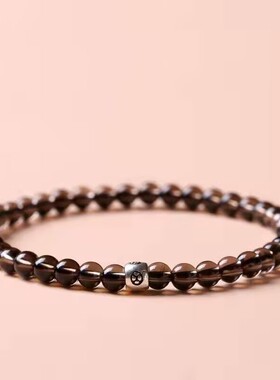 天然彩虹眼黑曜石手链女极细茶水晶手链s925银手串送女友情侣款