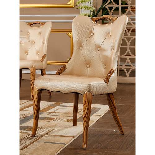 欧式大理石圆桌餐桌北欧浅米黄色别墅餐桌椅组合带转盘家用圆饭桌 - 图2