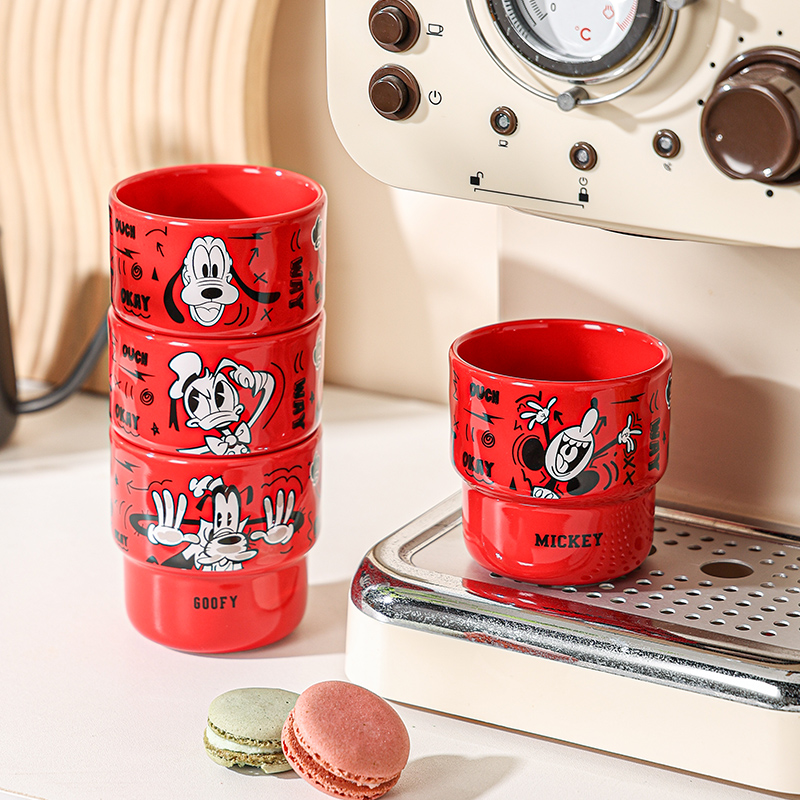 迪士尼米奇红色涂鸦叠叠杯可爱居家喝水杯咖啡杯网红陶瓷杯水杯 - 图0