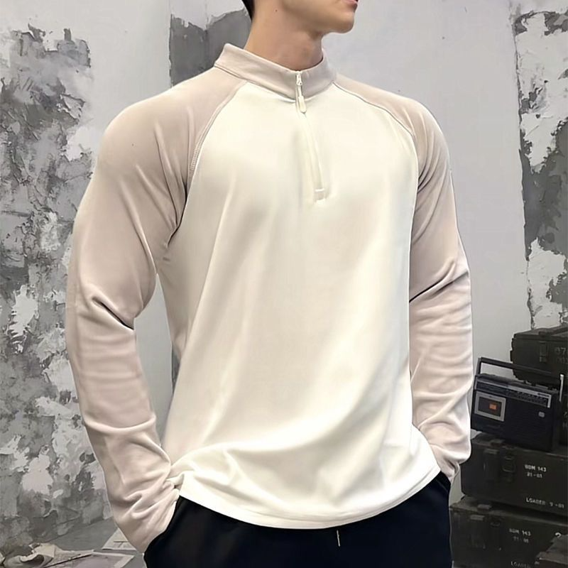 长袖T恤男秋冬拼色德绒保暖半拉链打底衫休闲健身立领上衣训练服,淘宝优惠券,粉丝福利购,淘宝优惠卷