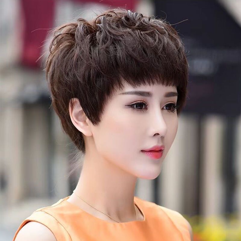 高档2022中老年假发女短发中年女士时尚短卷发整体发套女假发女真