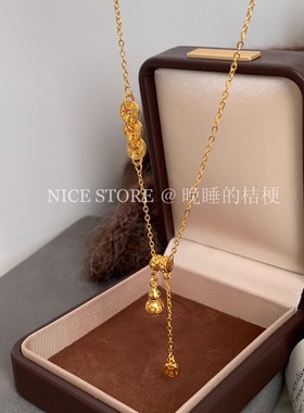 晚睡的桔梗「莱今」新中式碎冰冰铜钱葫芦项链金色爆闪复古锁骨链