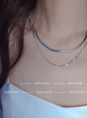 晚睡的桔梗｜双层钛钢叠戴锁骨链