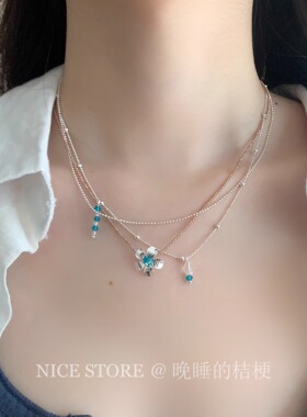 晚睡的桔梗I水蓝花朵多层项链
