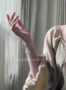 晚睡的桔梗I小珍珠吊坠钛钢手链