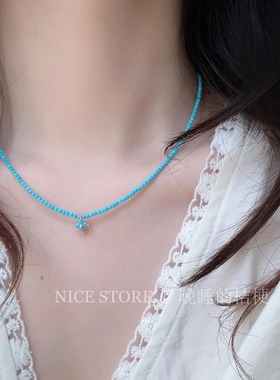 五折清仓「青蓝」新中式复古绿松石串珠项链四叶草叠戴锁骨链女