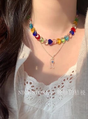 晚睡的桔梗I彩色爱心串珠项链