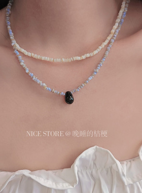 晚睡的桔梗｜蓝色贝壳串珠项链