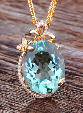 POLYSUTT奢华苹果绿色宝石吊坠 镶嵌锆石蝴蝶项链 彩色绿宝石项链