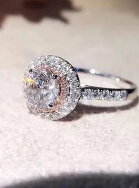 网红爆款仿进口D色莫桑钻石开口戒指 欧美双色满钻订婚指环女