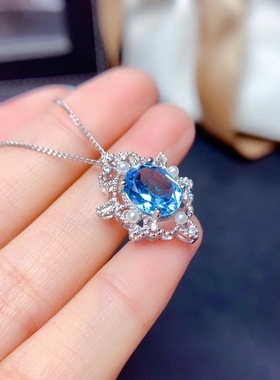 直播新款引流福利品仿天然瑞士蓝托帕石吊坠清新淡雅精工珍珠项链