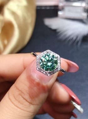 POLYSUTT直播抖音严选珠宝饰品八心八箭仿马尔代夫蓝绿莫桑钻戒指