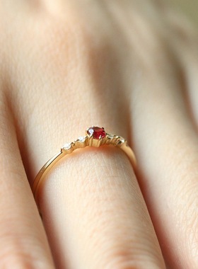 POLYSUTT热卖新款镀18k黄金红宝石戒指 女欧美时尚订婚尾戒条戒