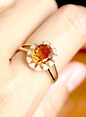 满钻镶嵌仿黄水晶鹅蛋形开口戒指 欧美宴会订婚活口锆石指环饰品