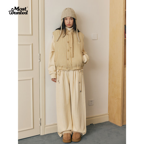 mostwanted 格纹双面穿绑带棉服马甲女款25新款冬季棉背心 - 图3
