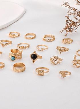 Hot selling fashion black hollowed ring set 夸张关节戒指女式