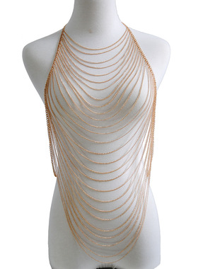 新款欧美饰品 潮流个性时尚项链 金色链条流苏夸张身体链