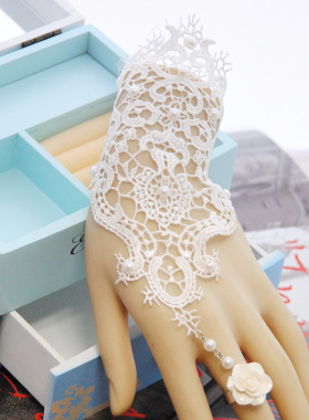 欧美时尚复古风手饰 蕾丝手链长手套女腕带珍珠性感多层镂空手链