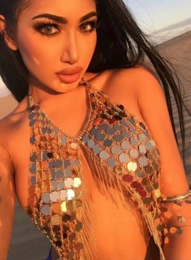 欧美跨境饰品 时尚链条朋克性感 街拍手工亮片流苏身体衣饰身体链