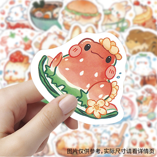 206张食物版动物贴纸Q版可爱卡通手行李箱账装饰笔记本防水小贴画 - 图1