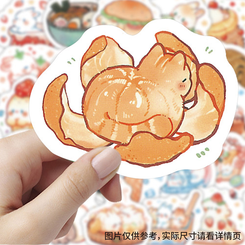 206张食物版动物贴纸Q版可爱卡通手行李箱账装饰笔记本防水小贴画 - 图0