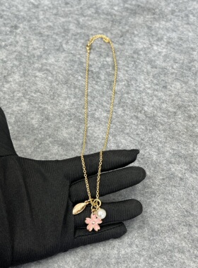 外贸尾货樱花项链粉色桃花卉时尚颈链小众轻奢潮流首饰锁骨链