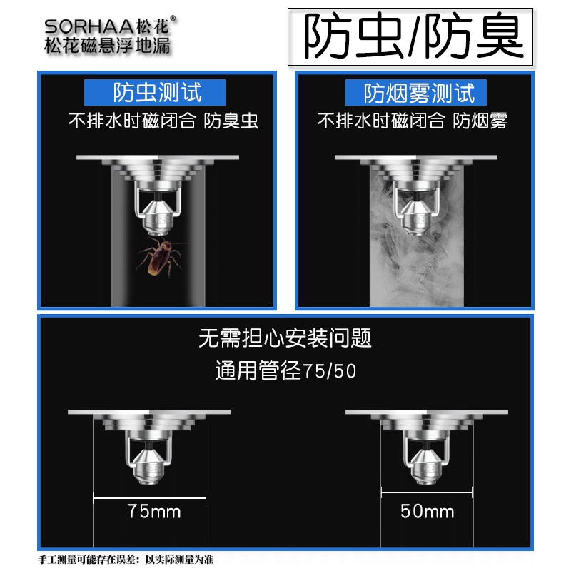 松花磁悬浮铜圆形防臭地漏浴室下水道卫生间阳台大排量地漏盖-图2