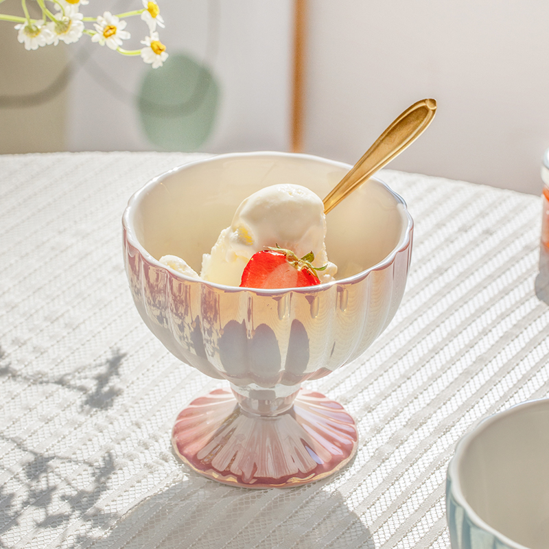 珍珠高脚酸奶碗家用高颜值甜品碗冰淇淋杯燕窝碗水果碗沙拉碗商用-图1