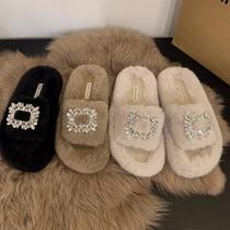 Knocks softly and knocks the gentle soul upside down the thick underwater drill wool shoes female lamb slippers ~