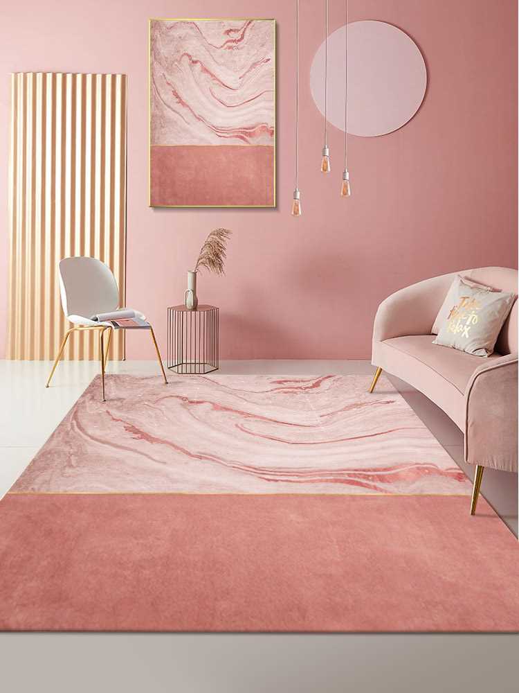 正品粉色北欧轻奢暖色卧室床边地垫简约现代网红客厅茶几地毯家用 - 图1