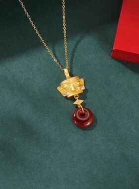 三星堆博物馆文创金面怀古项链吊坠国风送女生生日七夕节礼物
