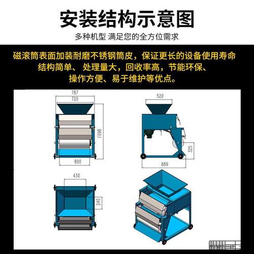 腾博双滚筒强磁磁选机除铁器铜铁铝铁分离机铝屑铜屑吸铁机包邮 - 图0